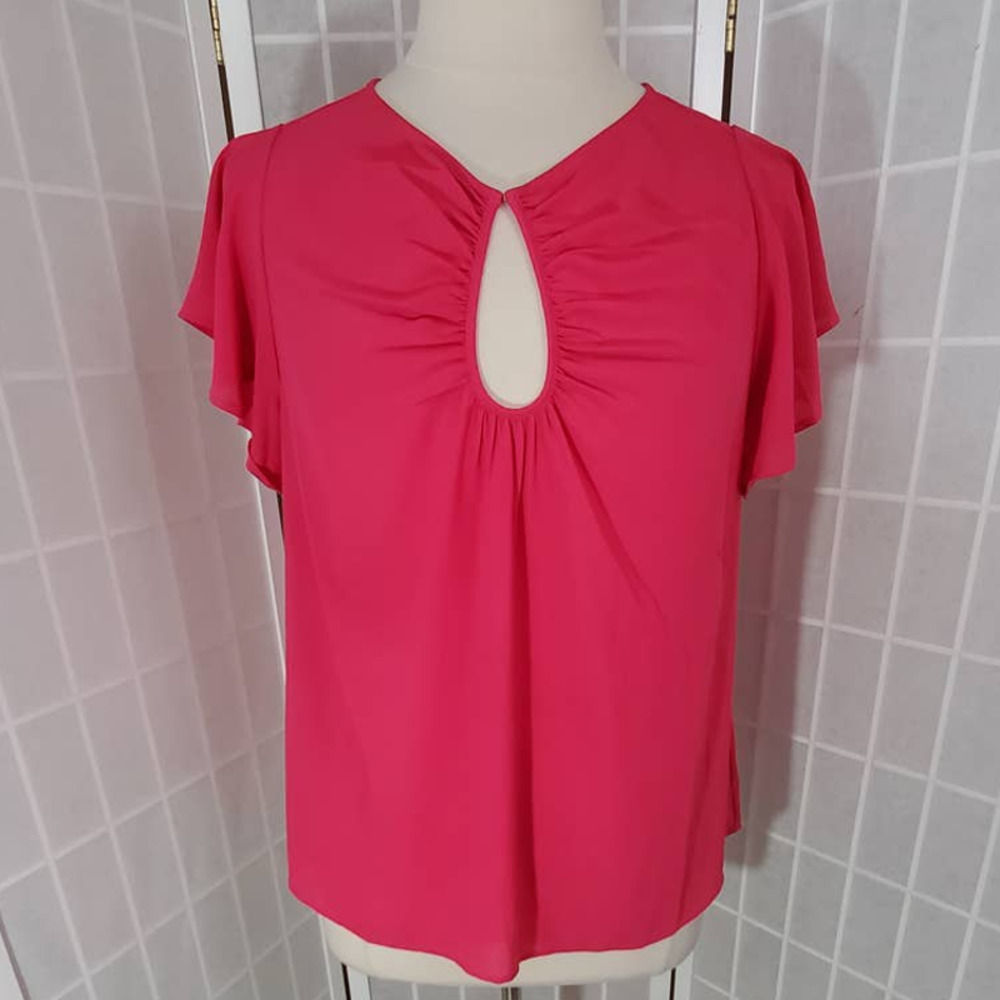 Eloquii Flutter Sleeve Blouse Keyhole Peony Pink Blouse Shirt Top Plus Size: 14